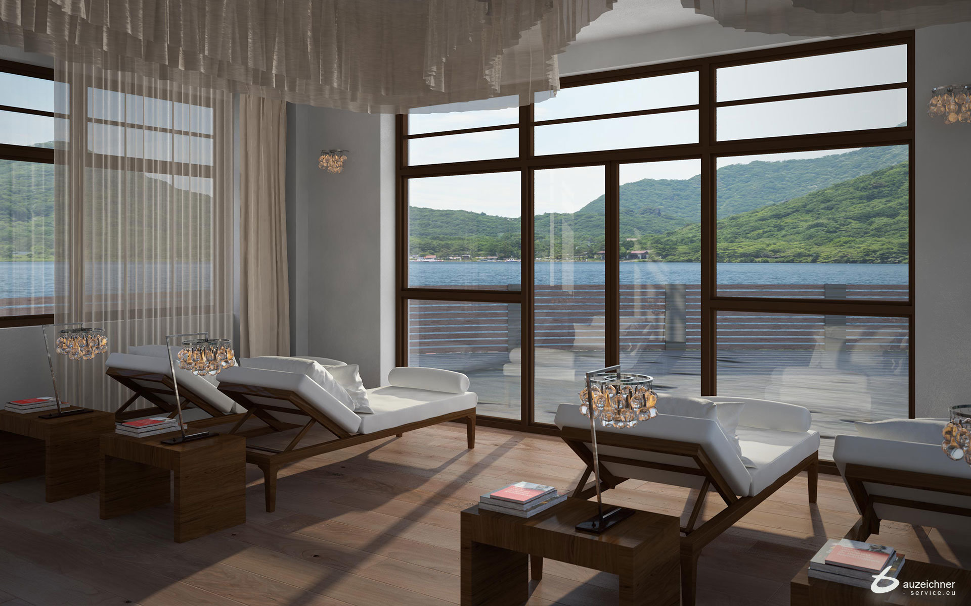 3D-Perspektive Innenraum mit liegen