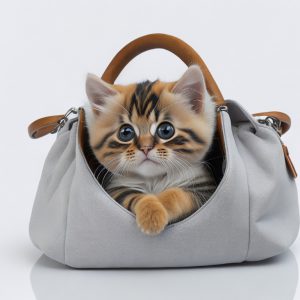 baby cat in bag, white background
