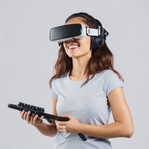 woman with VR glasses and controller